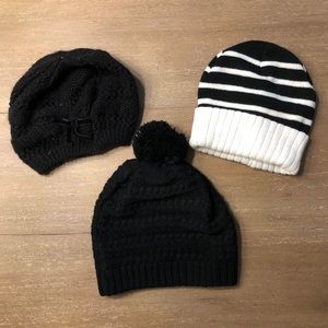Three Winter Hats / Beanies - Black/White